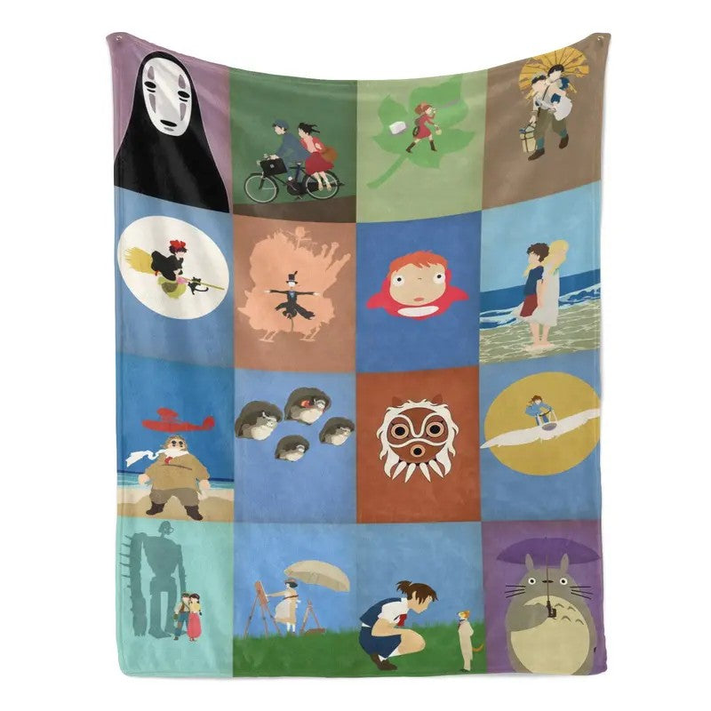 Cute Anime Patchwork Cartoon Stamp Style Cozy Flannel