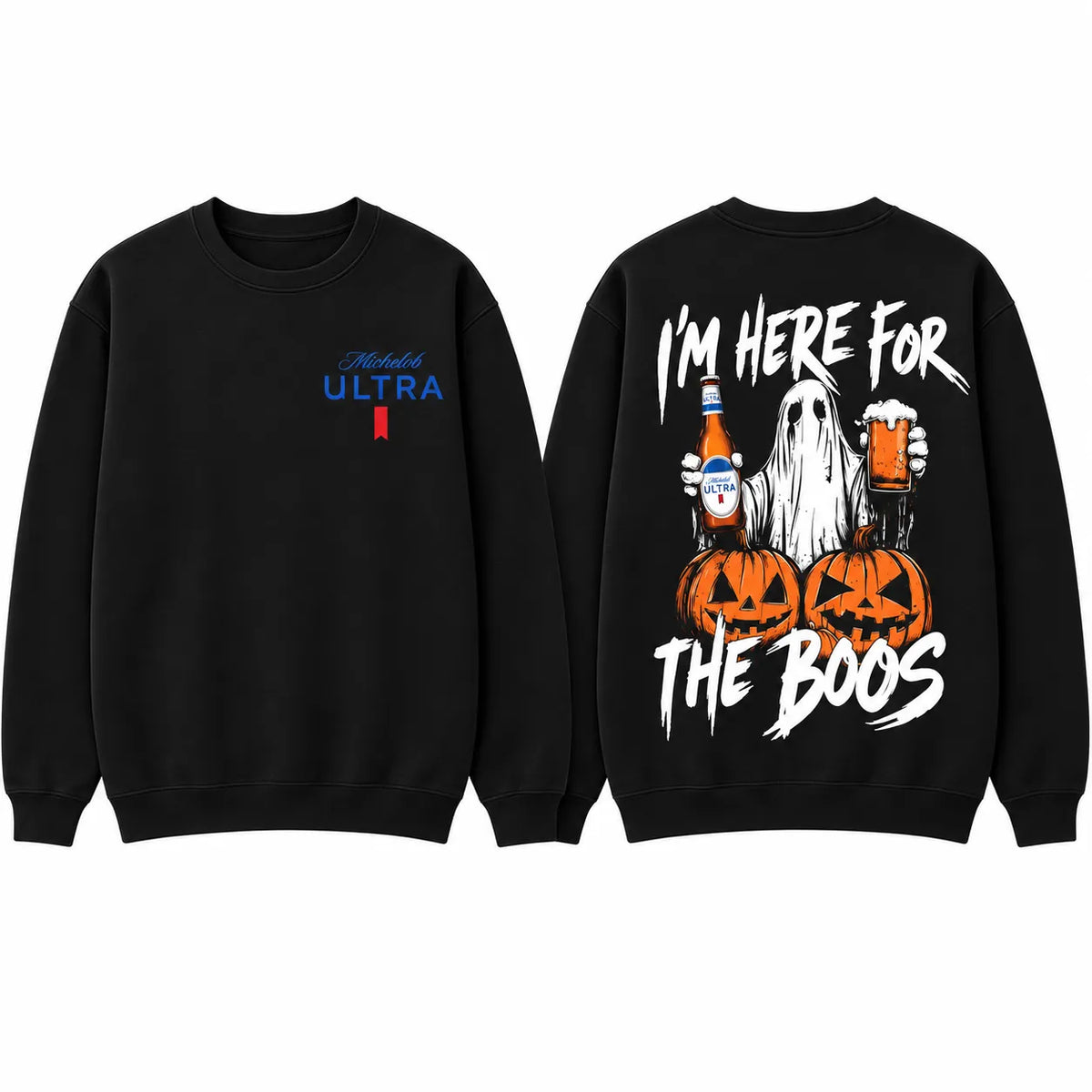 I'm Here For The Boos Funny Halloween Ghost Pumpkin Beer Drinking Vintage Graphic T-Shirt / Sweatshirt / Hoodie