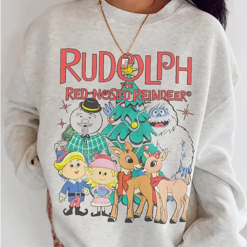 Vintage Christmas Reindeer Friends Retro Holiday Cartoon Winter Nostalgia Graphic T-Shirt / Sweatshirt / Hoodie